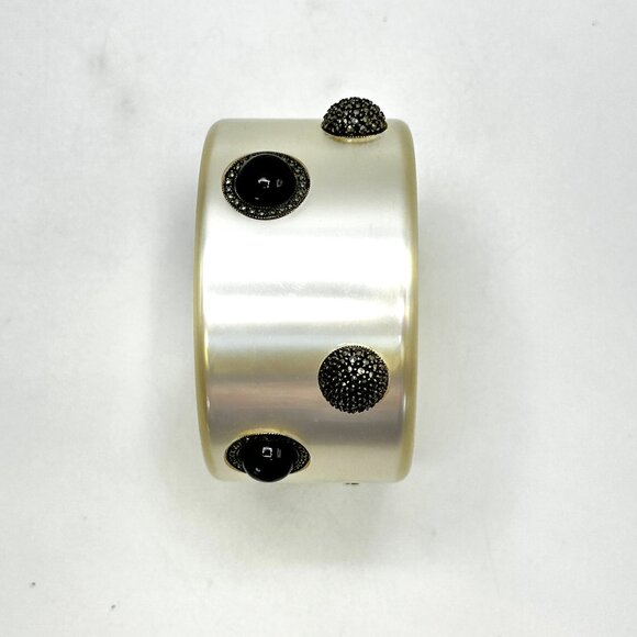 Vintage Judith Jack Pearlescent  Lucite, Marcasite & Onyx Bangle Bracelet — EUC - Picture 12 of 12